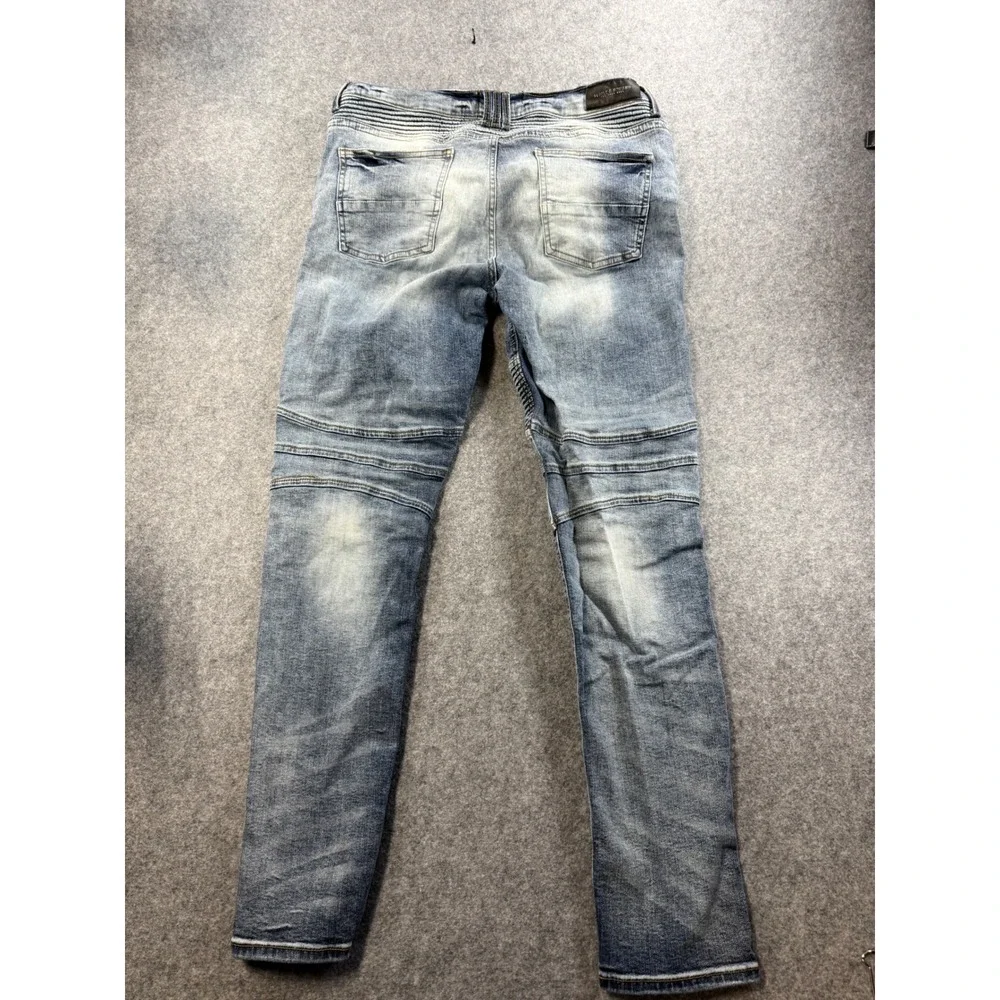Supply & Demand NYC Mens 38W XXL Blue Distressed Moto Biker Slim Jeans